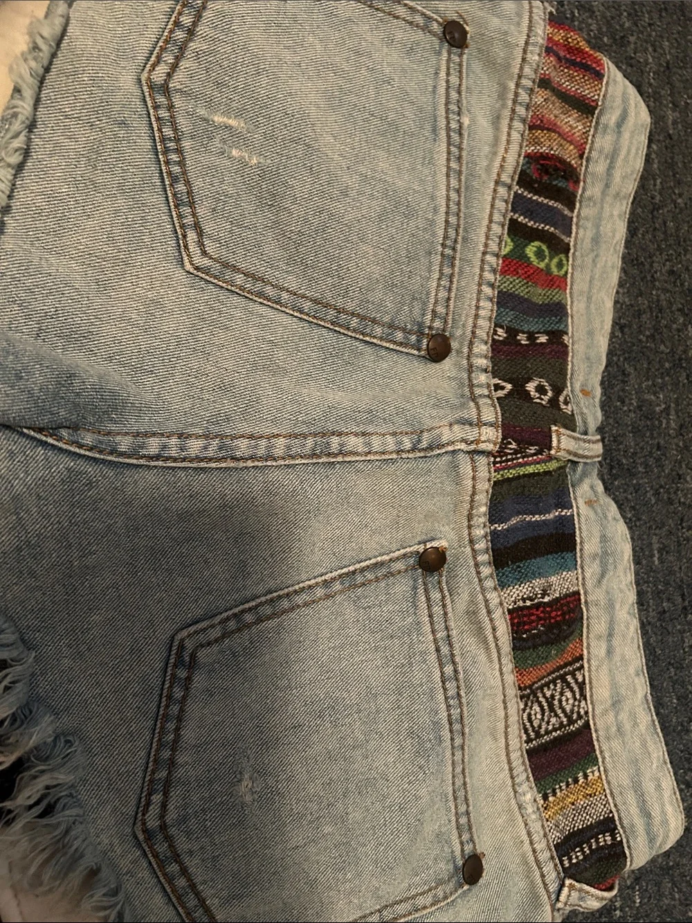 Free People FP Distressed Aztec Inset Denim Shorts Boho Festival Size 28